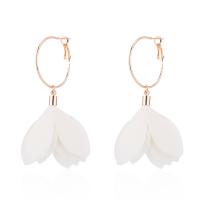 Zinc Alloy Hoop Earring, with Cloth, Flower, fashion jewelry & for woman [