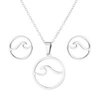 Fashion Stainless Steel Jewelry Sets, Stud Earring & necklace, 2 pieces & for woman & hollow  Approx 20 Inch 