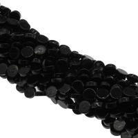 Abalorios de Ágata Negra, Redondo aplanado, chapado, Negro, 10x10x4mm, 38PCs/Sarta, Vendido por Sarta