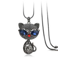 Zinc Alloy Sweater Chain Necklace, with Crystal, Cat, plated, for woman & with rhinestone Approx 31.4 Inch 