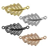 Cubic Zirconia Micro Pave Brass Connector, Leaf, plated, micro pave cubic zirconia & 1/1 loop Approx 1.5mm 