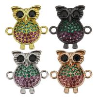 Cubic Zirconia Micro Pave Brass Connector, Owl, plated, micro pave cubic zirconia & 1/1 loop Approx 1.5mm 