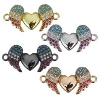Cubic Zirconia Micro Pave Brass Connector, Winged Heart, plated, micro pave cubic zirconia & 1/1 loop Approx 1.5mm 