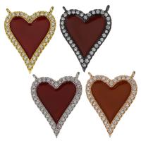 Brass Heart Pendants, plated, micro pave cubic zirconia & enamel & double-hole Approx 1.5mm 