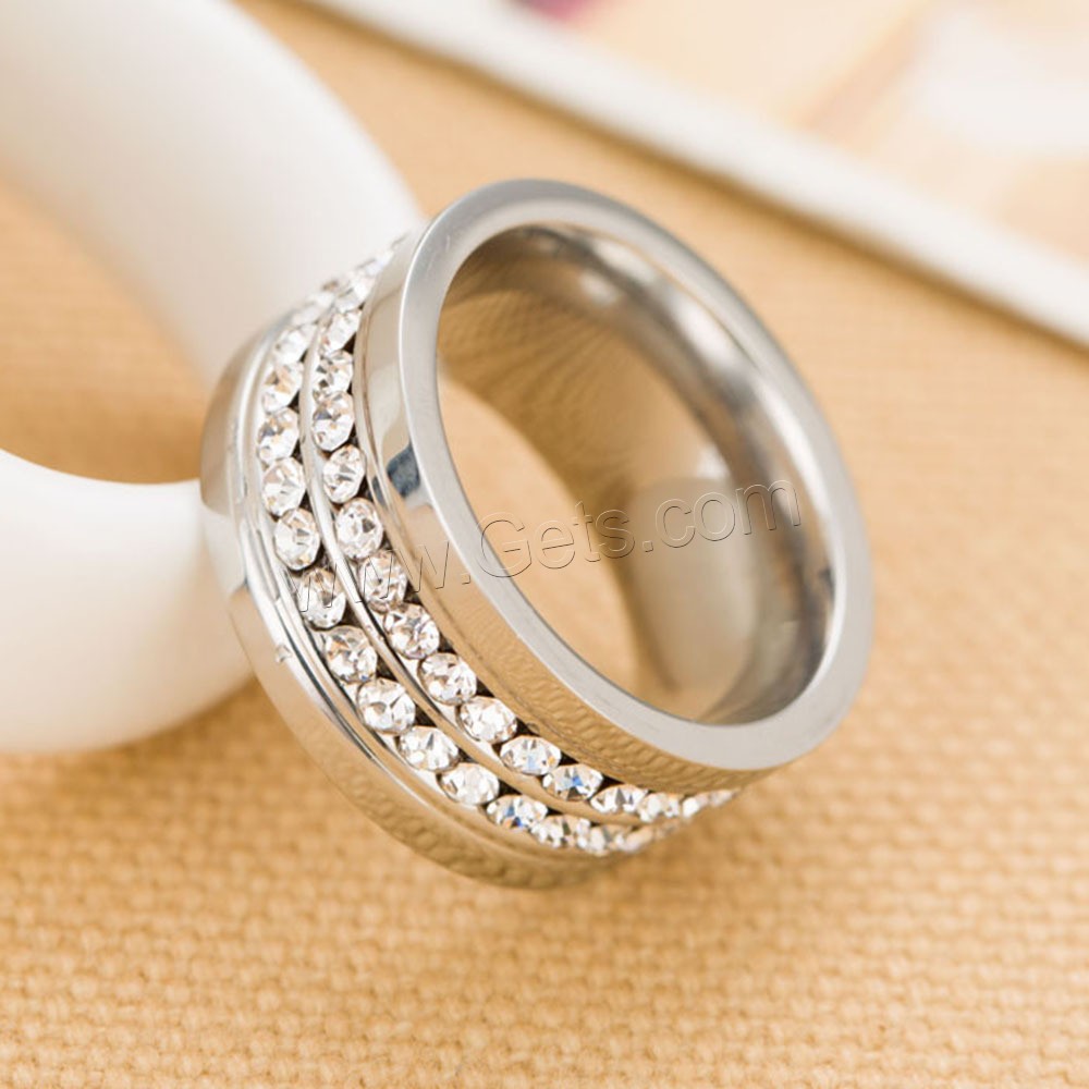 Titanium Steel Finger Ring, different size for choice & for woman & with rhinestone, more colors for choice, 10mm, Sold By PC