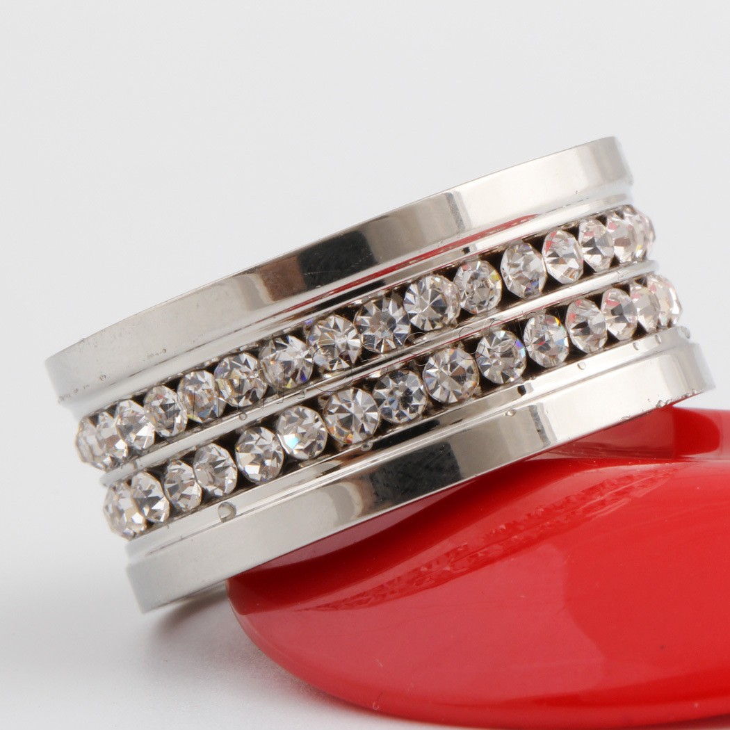 Anillo de dedo de acero Titanium de, Partículas de acero, diverso tamaño para la opción & para mujer & con diamantes de imitación, más colores para la opción, 10mm, Vendido por UD