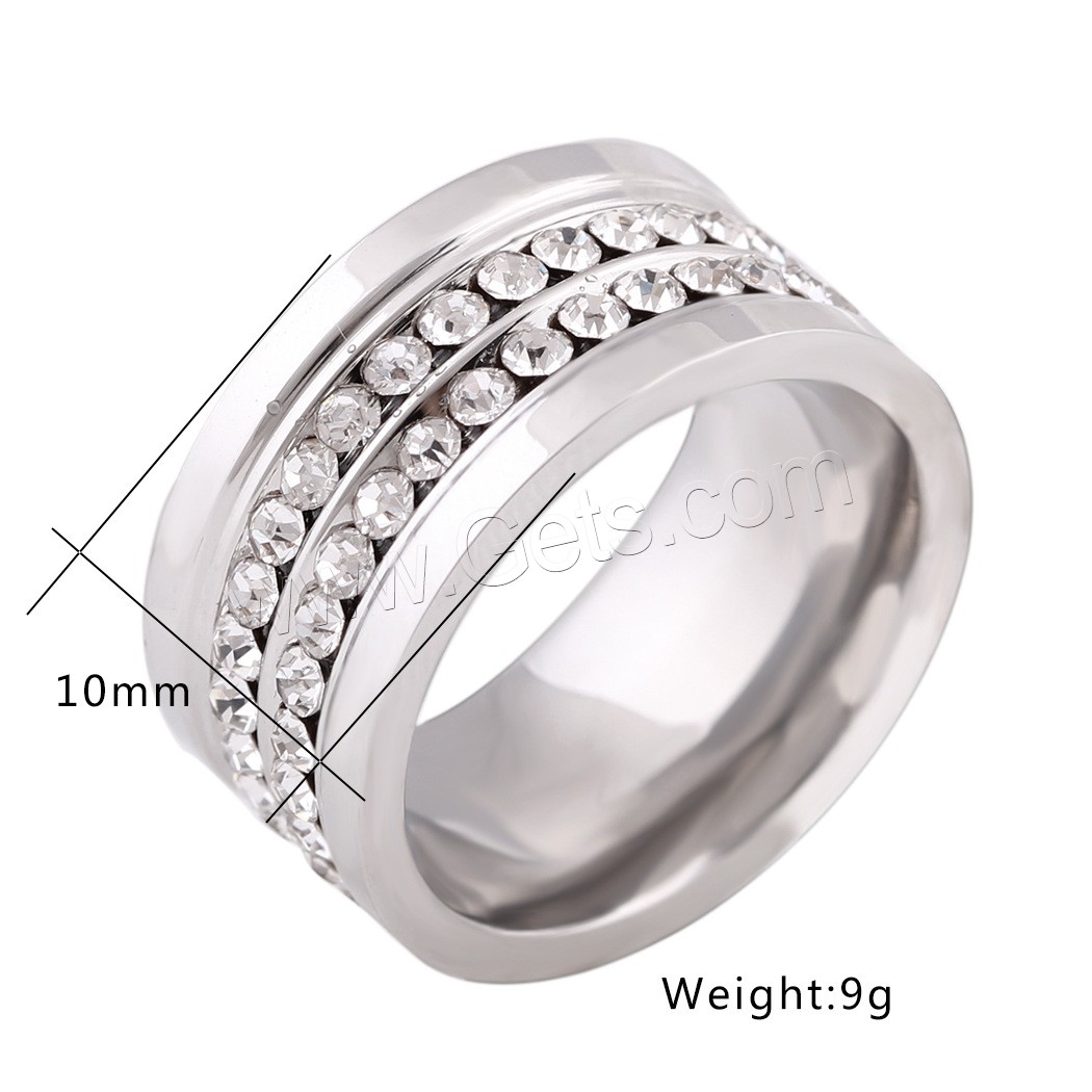 Titanium Steel Finger Ring, different size for choice & for woman & with rhinestone, more colors for choice, 10mm, Sold By PC
