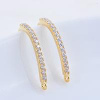 Brass Hook Earwire, gold color plated, micro pave cubic zirconia, 20mm 