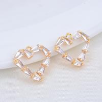 Cubic Zirconia Brass Pendants, Heart, gold color plated, micro pave cubic zirconia & hollow Approx 1mm 