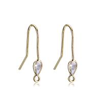 Brass Hook Earwire, gold color plated, with cubic zirconia 