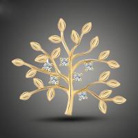 laiton broche, arbre, Placage de couleur d'or, unisexe & pavé de micro zircon Vendu par PC