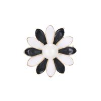 Zinc Alloy Brooch, with Plastic Pearl, Flower, gold color plated, for woman & enamel 