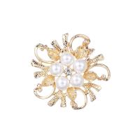 Zinc Alloy Brooch, with Plastic Pearl, Flower, plated, for woman & with rhinestone & hollow 