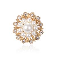 Zinc Alloy Brooch, with Plastic Pearl, Flower, plated, for woman & with rhinestone & hollow 