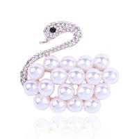 Zinc Alloy Brooch, with Plastic Pearl, Swan, plated, for woman & with rhinestone 