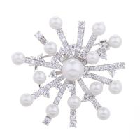 Brass Brooch, with Plastic Pearl, plated, micro pave cubic zirconia & for woman 