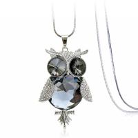 Zinc Alloy Sweater Chain Necklace, with Crystal, Owl, silver color plated, micro pave cubic zirconia & for woman & hollow Approx 31.5 Inch 