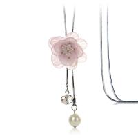 Zinc Alloy Sweater Chain Necklace, with Crystal & Resin & Plastic Pearl, Flower, silver color plated, micro pave cubic zirconia & for woman & hollow Approx 37.7 Inch 