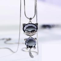 Zinc Alloy Sweater Chain Necklace, with Crystal, Cat, plated, for woman 0c80cm 