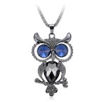 Zinc Alloy Sweater Chain Necklace, with Crystal, Owl, plated, for woman & with rhinestone Approx 31.4 
