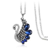 Zinc Alloy Sweater Chain Necklace, with Crystal, Swan, plated, for woman & with rhinestone Approx 31.4 