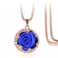 Zinc Alloy Sweater Chain Necklace, with Cloth, Rose, plated, for woman & with rhinestone Approx 31.4 Inch 
