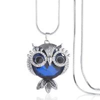 Zinc Alloy Sweater Chain Necklace, with Crystal, Owl, plated, for woman & with rhinestone Approx 31.4 Inch 