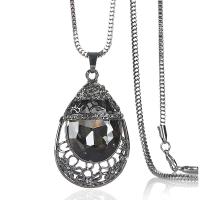 Zinc Alloy Sweater Chain Necklace, with Crystal, Teardrop, gun black plated, for woman & with rhinestone Approx 31.4 Inch 