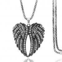 Zinc Alloy Sweater Chain Necklace, Wing Shape, antique silver color plated, for woman & with rhinestone Approx 31.4 Inch 