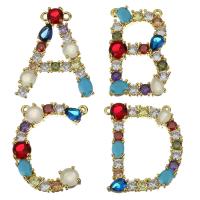 Buchstaben Messing Anhänger, mit Kunststoff Perlen, Alphabet-Buchstabe, vergoldet, verschiedene Stile für Wahl & Micro pave Zirkonia & Doppelloch, Bohrung:ca. 1.5mm, verkauft von PC