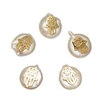 Perlas cultivadas de agua dulce Abalorio, con metal, chapado en color dorado, Blanco, 14x15x8mm, agujero:aproximado 0.8mm, Vendido por UD