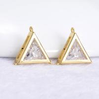 Cubic Zirconia Brass Connector, Triangle, gold color plated, with cubic zirconia & 1/2 loop, 13mm Approx 1mm 