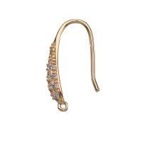 Brass Hook Earwire, gold color plated, micro pave cubic zirconia, 19mm 