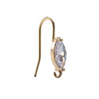 Brass Hook Earwire, gold color plated, with cubic zirconia, 21mm 
