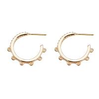 Brass Earring Stud Component, gold color plated, with loop & micro pave cubic zirconia 