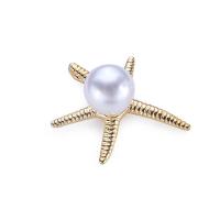 Brass Jewelry Pendants, with ABS Plastic Pearl, Starfish, gold color plated Approx 1mm 