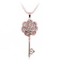 Zinc Alloy Sweater Chain Necklace, Key, rose gold color plated, for woman & with rhinestone Approx 31.5 Inch 