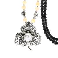 Zinc Alloy Sweater Chain Necklace, with Gemstone & Plastic Pearl, Flower, plated, for woman & with rhinestone Approx 30.7 Inch 