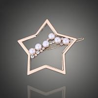 Rhinestone Zinc Alloy Brooch, with Plastic Pearl, Star, plated, for woman & with rhinestone & hollow 