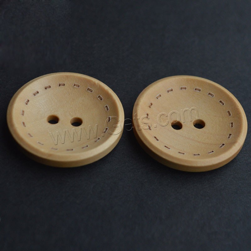 Botón de madera de 2 agujeros, diverso tamaño para la opción & perforado doble, caqui, Vendido por UD