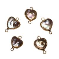 Perlas cultivadas de agua dulce Conector, con metal, Corazón Aplanada, chapado en color dorado, 1/1 aro, 17x12x6mm, agujero:aproximado 1.8mm, Vendido por UD