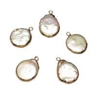 Cultured Freshwater Pearl Brass Pendant, with Brass, gold color plated, 16*27*6mm-16*21*5mm Approx 1.8mm 