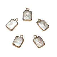 Cultured Freshwater Pearl Brass Pendant, with Brass, Rectangle, gold color plated, 10*15*4mm-8*14*3mm Approx 1.8mm 