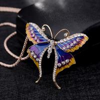 Zinc Alloy Sweater Necklace, Butterfly, plated, for woman & enamel & with rhinestone Approx 29.5 Inch 