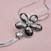 Zinc Alloy Sweater Necklace, with Crystal, Flower, plated, for woman Approx 31.4 Inch 