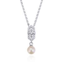 Cubic Zircon Micro Pave Sterling Silver Necklace, 925 Sterling Silver, with Shell Pearl, with 30mm extender chain, platinum plated, fashion jewelry & micro pave cubic zirconia & for woman 