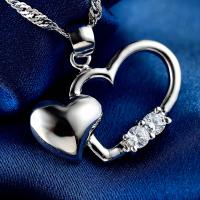 Sterling Silver Heart Pendants, 925 Sterling Silver, real silver plated, micro pave cubic zirconia 