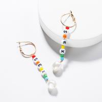 Resin Drop Earring, with Seedbead & Plastic Pearl & Zinc Alloy, fashion jewelry & for woman 