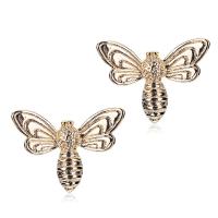Brass Earring Stud Component, Bee, gold color plated, DIY & with loop 