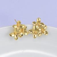Brass Earring Stud Component, Flower, gold color plated, DIY 